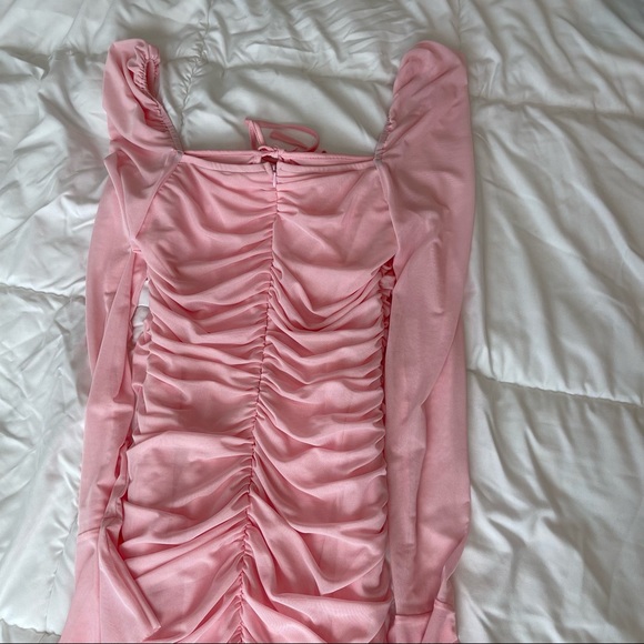 PINK SHEER LONG SLEEVE BODYCON DRESS - Picture 5 of 6